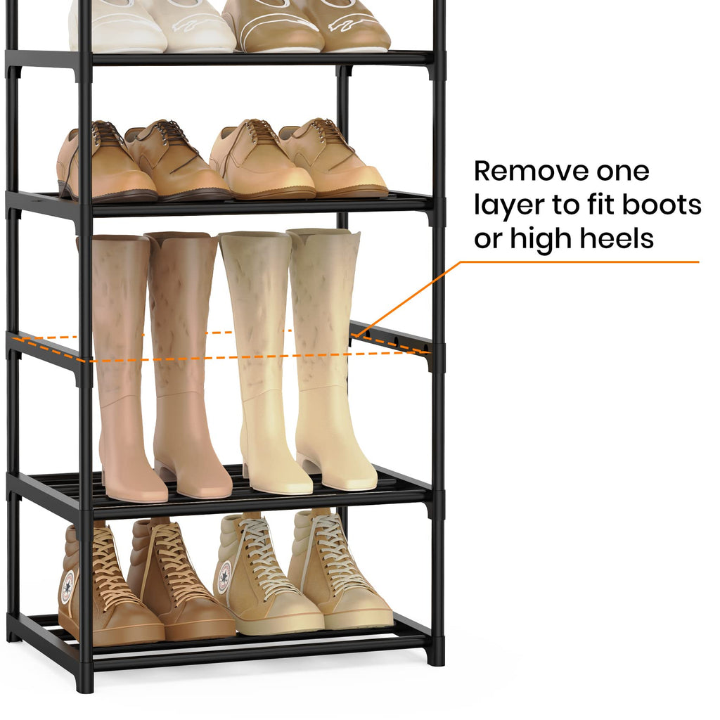 Black 10 Tiers Narrow Shoe Rack X386
