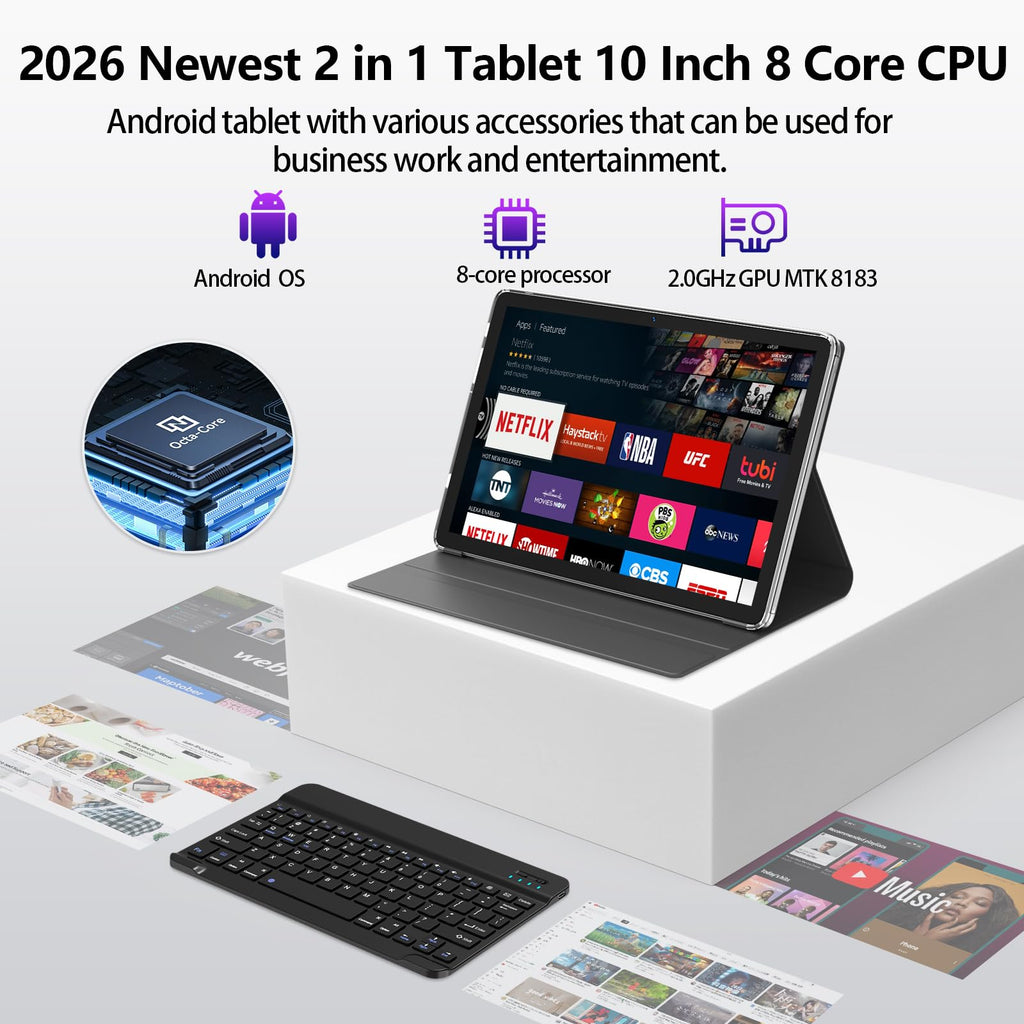 10 inch Android Tablet with Keyboard, 128GB ROM 16GB RAM, Black V396496