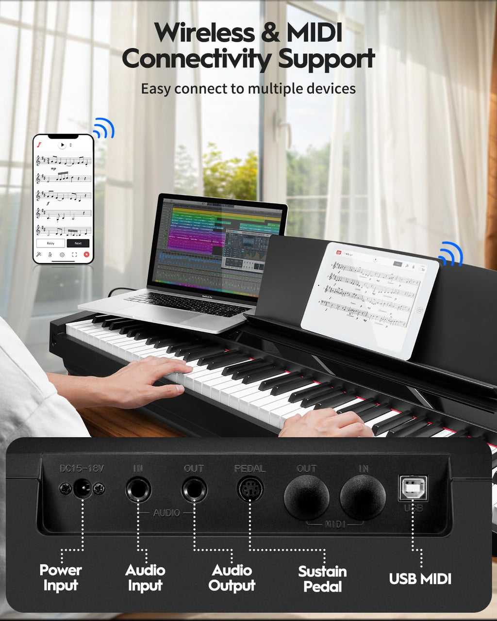 88 Key Weighted Hammer-Action Digital Piano with Sustain Pedal, Black G28056