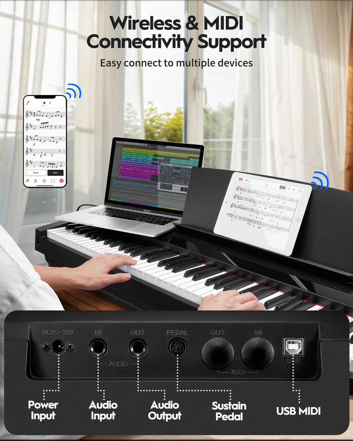 88 Key Weighted Hammer-Action Digital Piano with Sustain Pedal, Black G28056