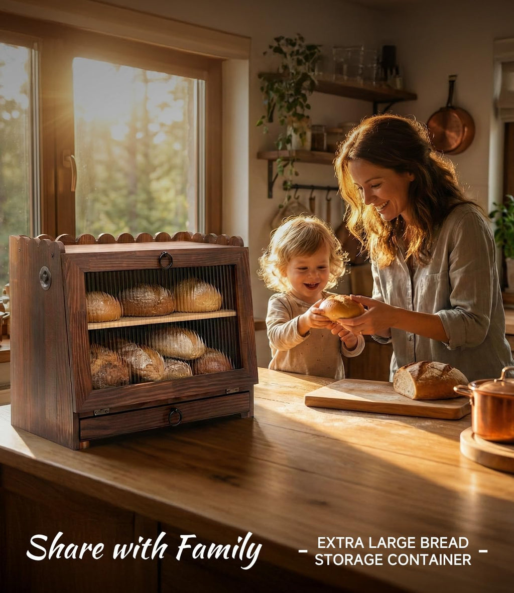 Wooden Double Layer Bread Box M728