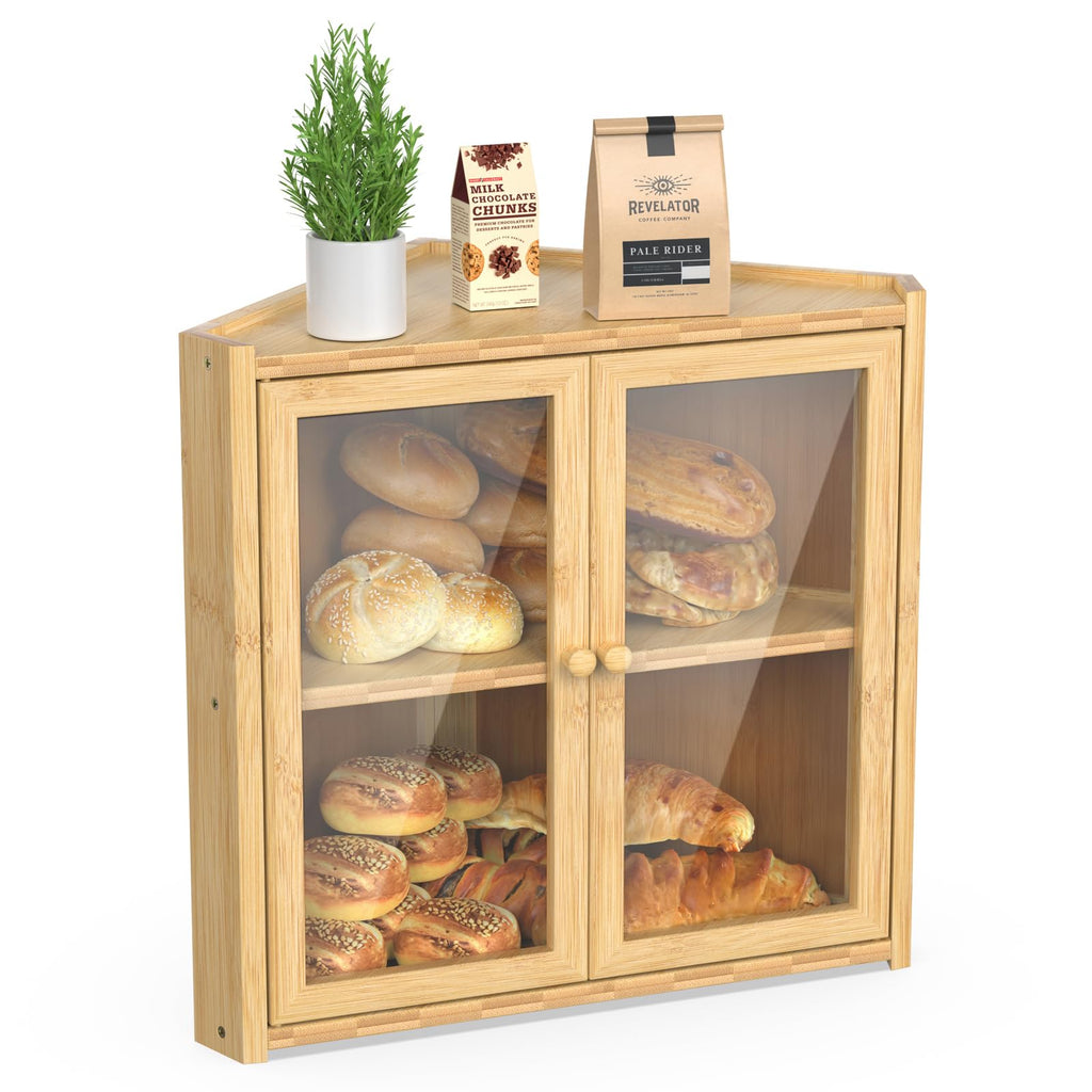 Double Layer Bamboo Bread Box with 2 Doors V9548