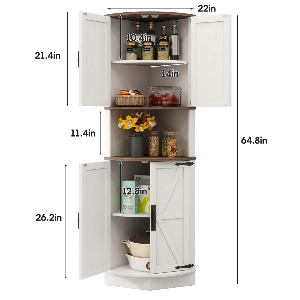 White Tall Corner Storage Cabinet with 4 Doors and 5 Shelves G63643