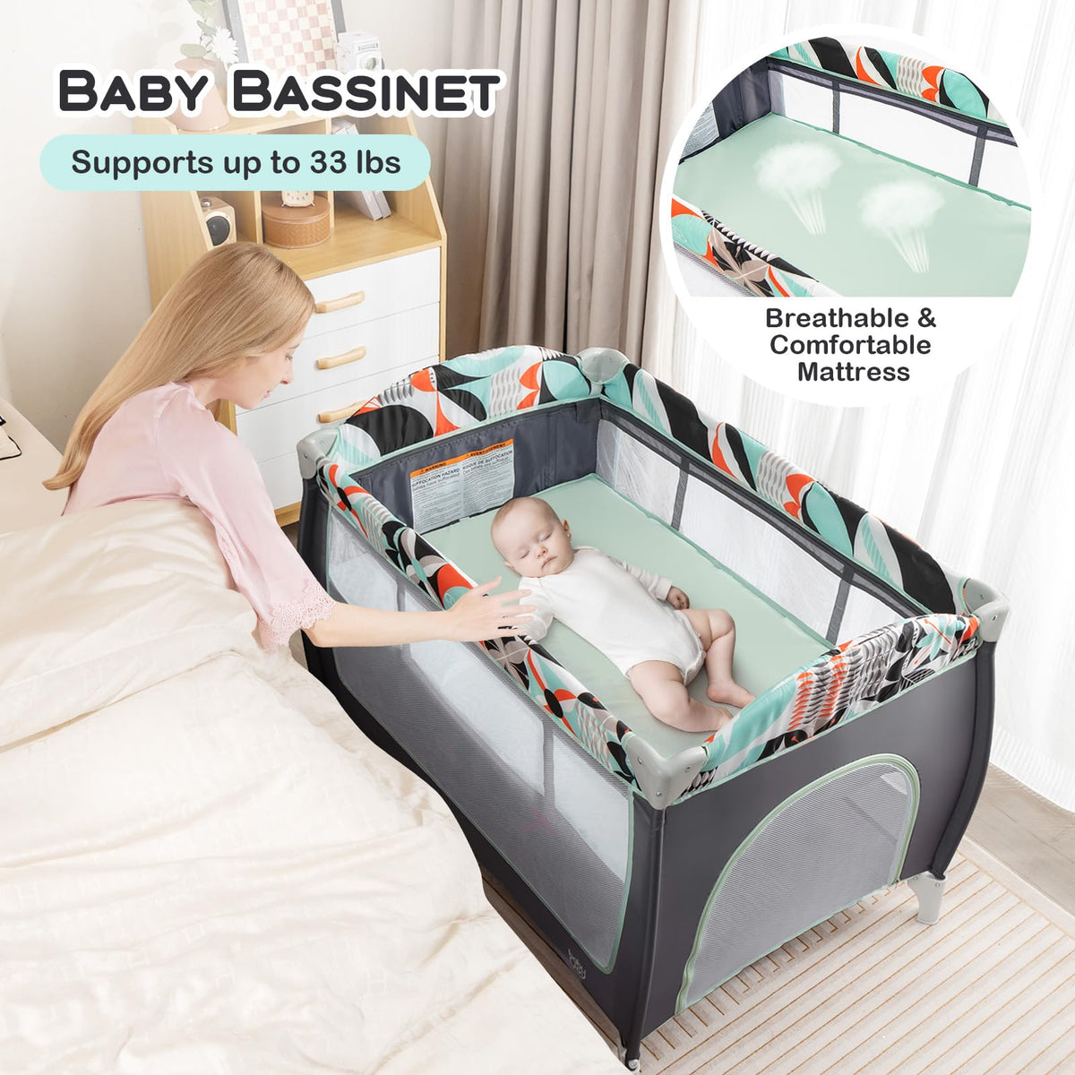 4 in 1 Pack and Play Portable Baby Playard with Bassinet E526