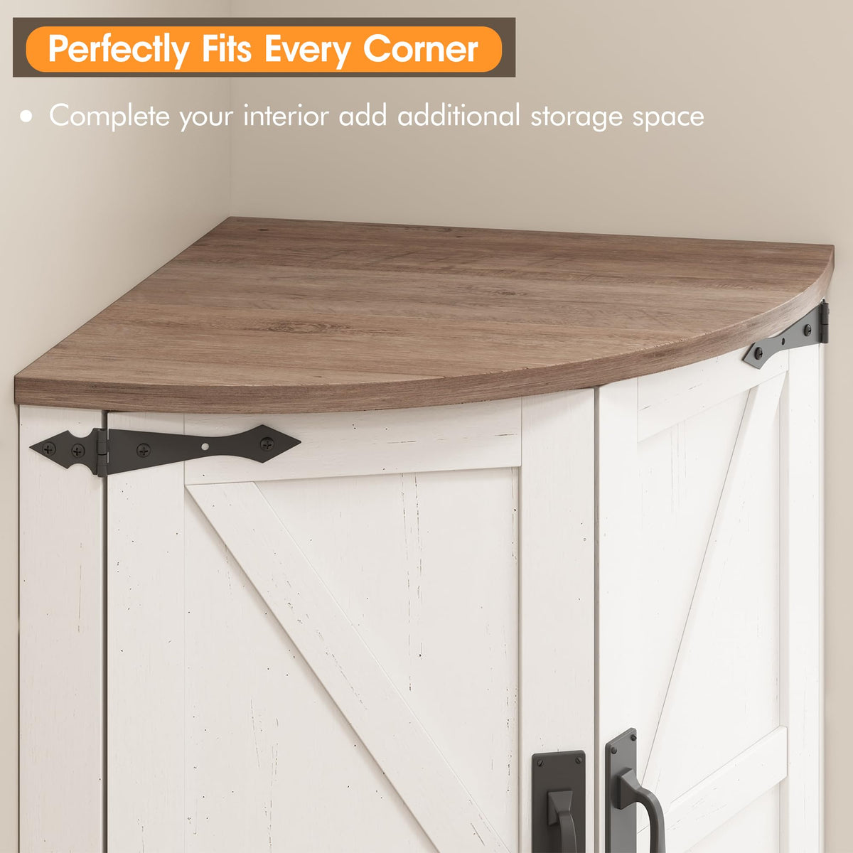 White Tall Corner Storage Cabinet with 4 Doors and 5 Shelves G63643