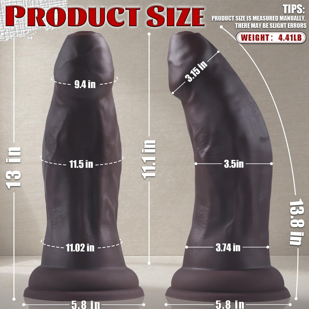 13 Inch Dual Density Silicone Dildo with Suction Cup L756