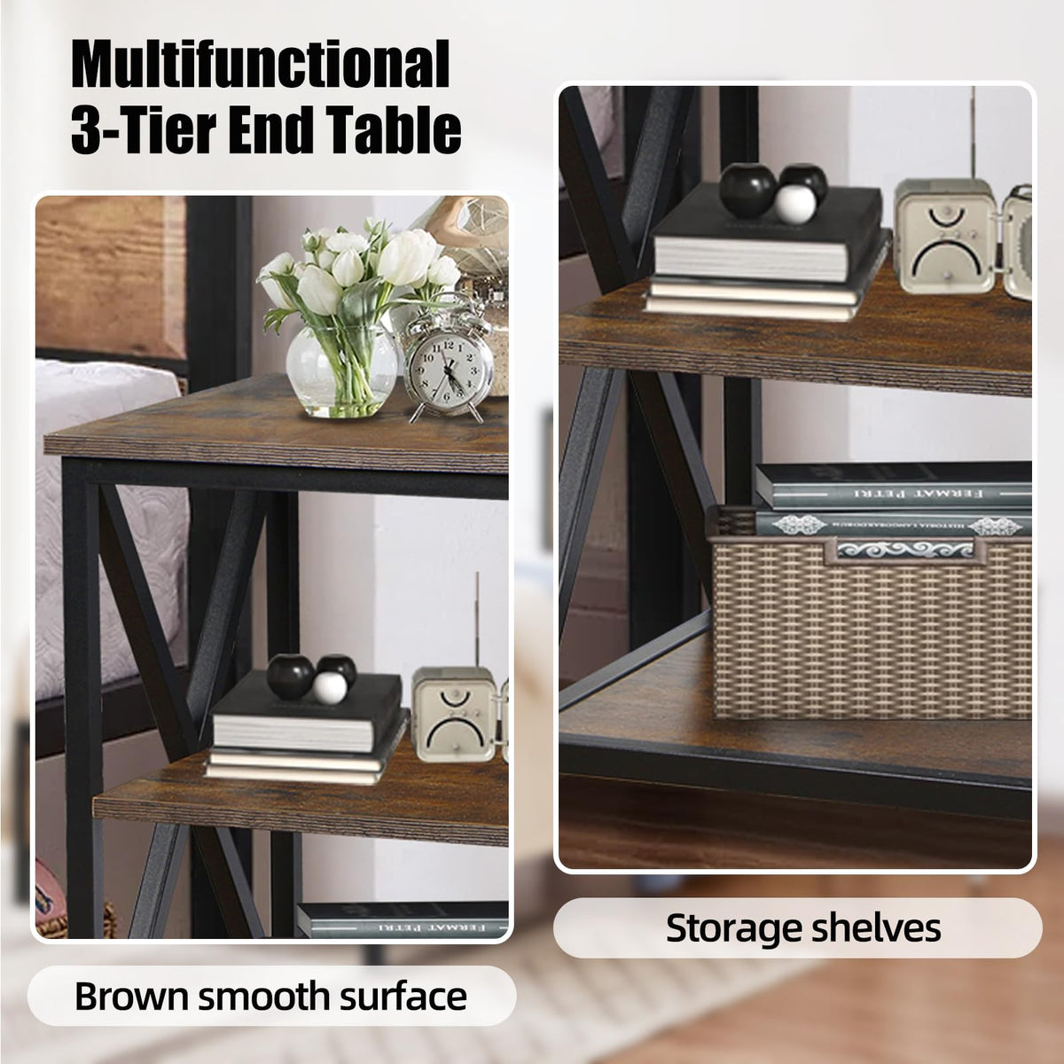 Square End Tables Set of 2 Rustic Brown S594682