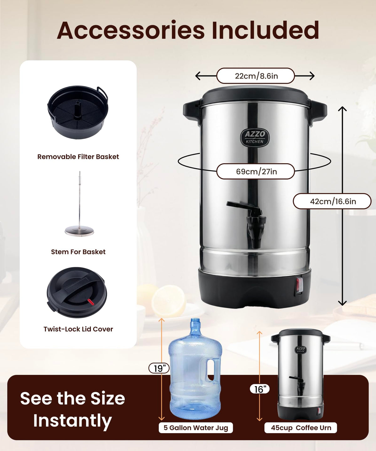 45-Cup Stainless Steel Electric Coffee Urn O21444