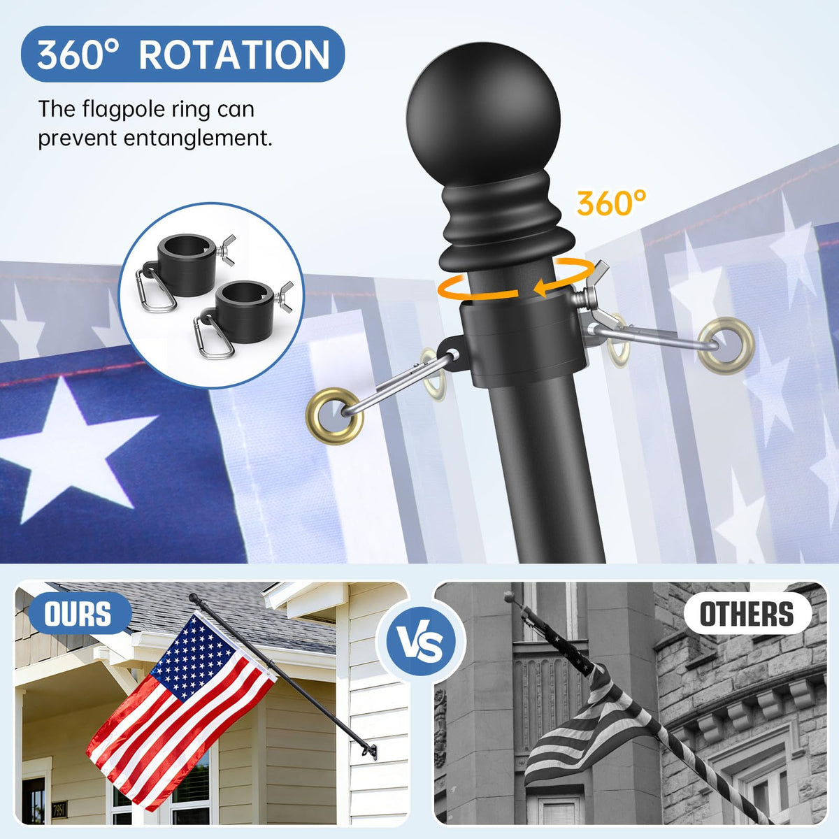 6FT Heavy Duty Tangle Free Steel Flag Pole Kit with 3x5 USA Flag X73061