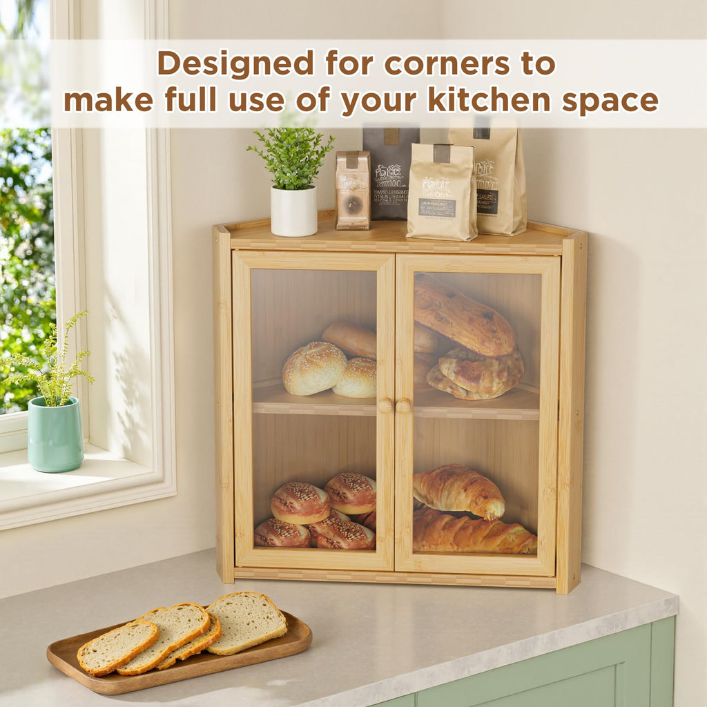 Double Layer Bamboo Bread Box with 2 Doors V9548