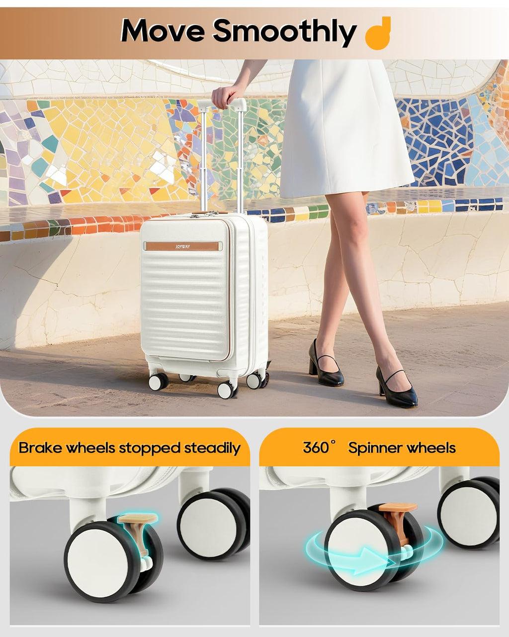 20 Inch Carry On Luggage with Front Pocket and Cup Holder, White E581851