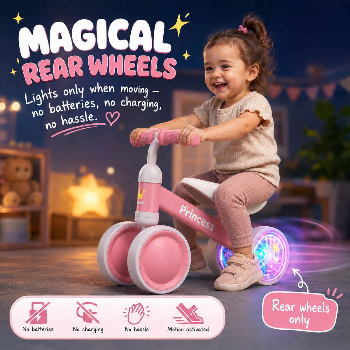 Pink Balance Bike with LED Light Up Wheels J473