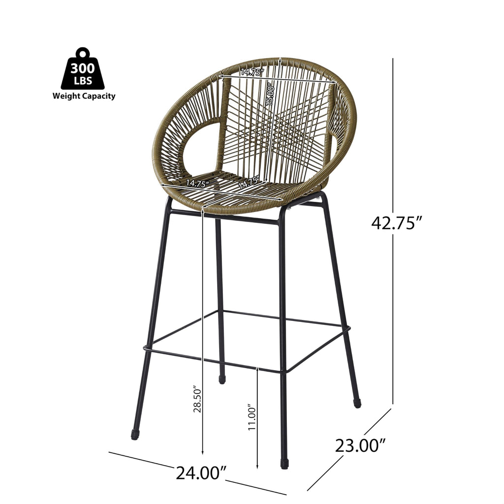 24" Height Metal Legs Faux Wicker Barstool Set of 2 O680951