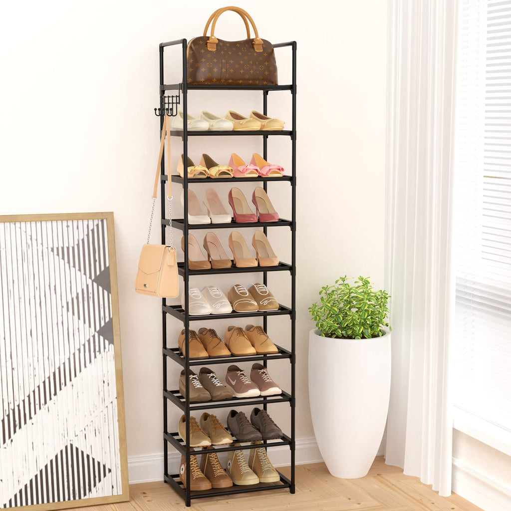 Black 10 Tiers Narrow Shoe Rack X386