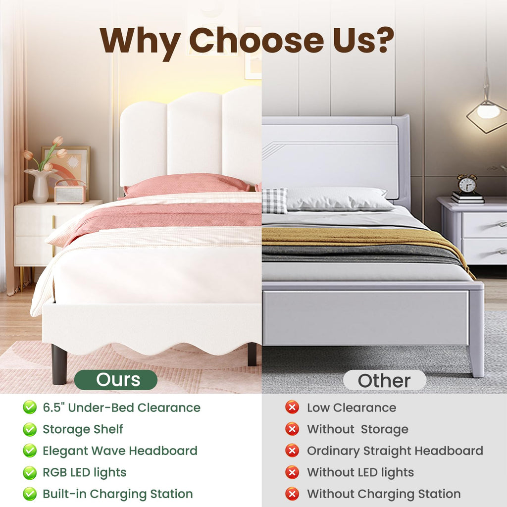 Beige Full Size Bed Frame with Storage Headboard U786