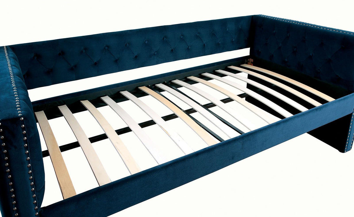Navy Daybed with Trundle Button Tufted Upholstery O3102