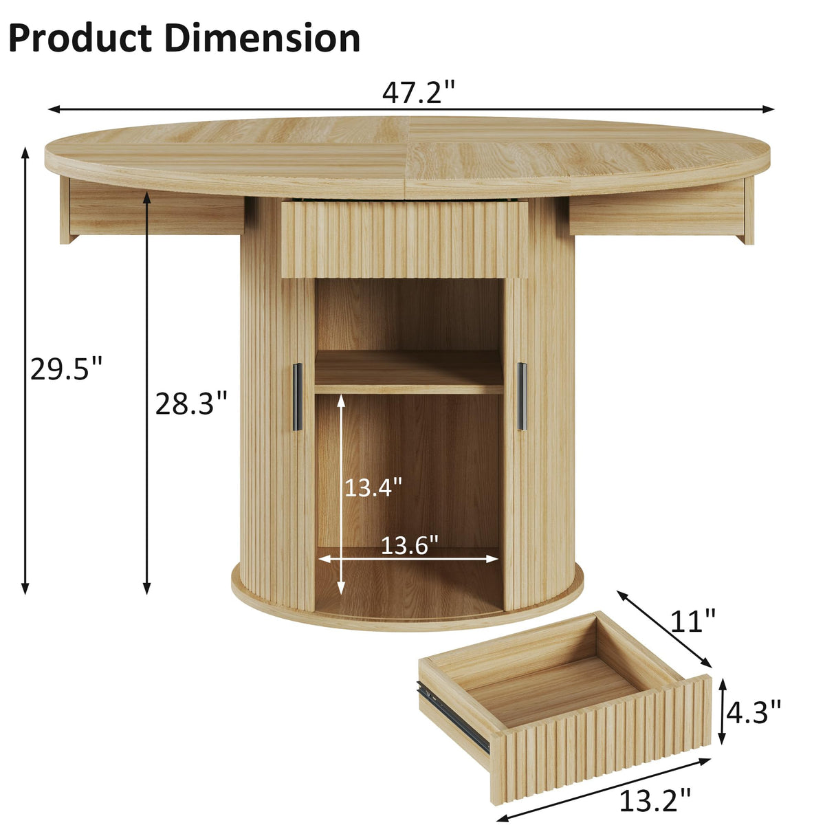 47.2" Round Wood Dining Table with 4 Drawers B42938
