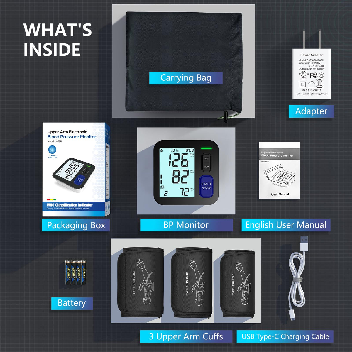 Automatic Digital Blood Pressure Machine with 3 Size Cuffs C857