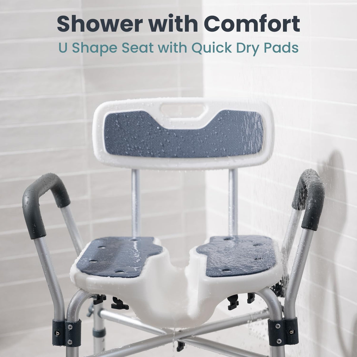 Blue Heavy Duty U-Shape Seat Shower Chair with Padded Armrests and Back Y1400