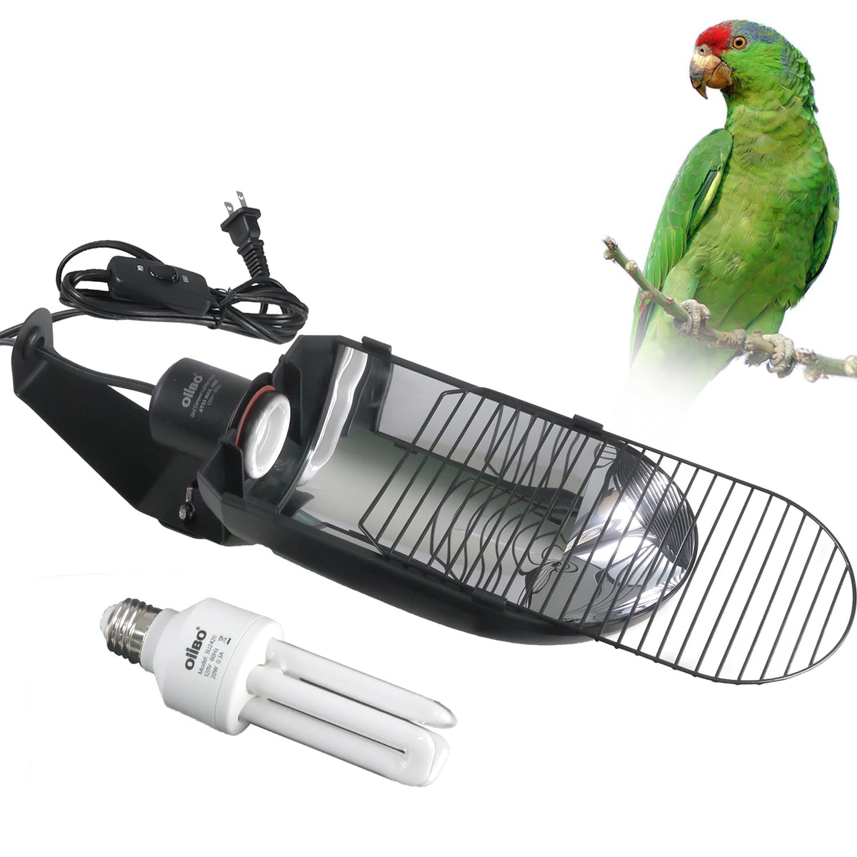 Bird Cage Light Fixture Combo Kit, 2.4% UVB UVA 20W Compact Fluorescent Bulb J454