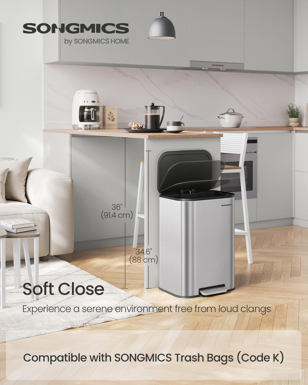13 Gallon Stainless Steel Soft Close Trash Can U403