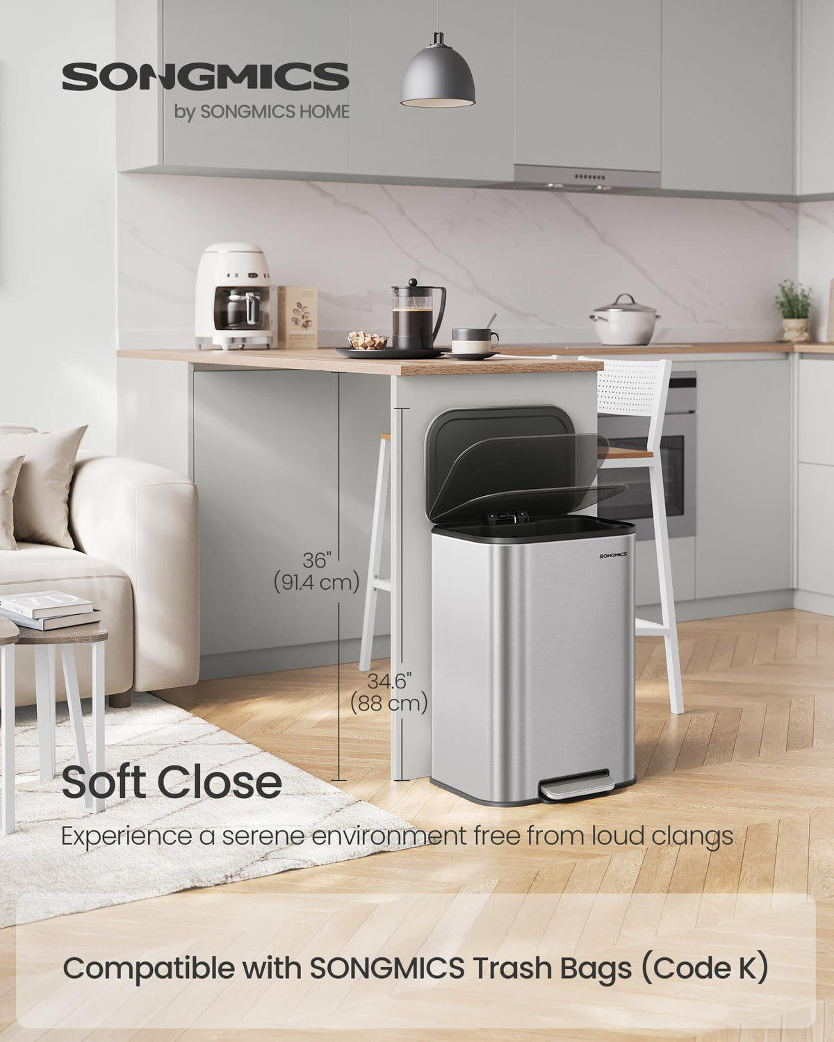 13 Gallon Stainless Steel Soft Close Trash Can U403