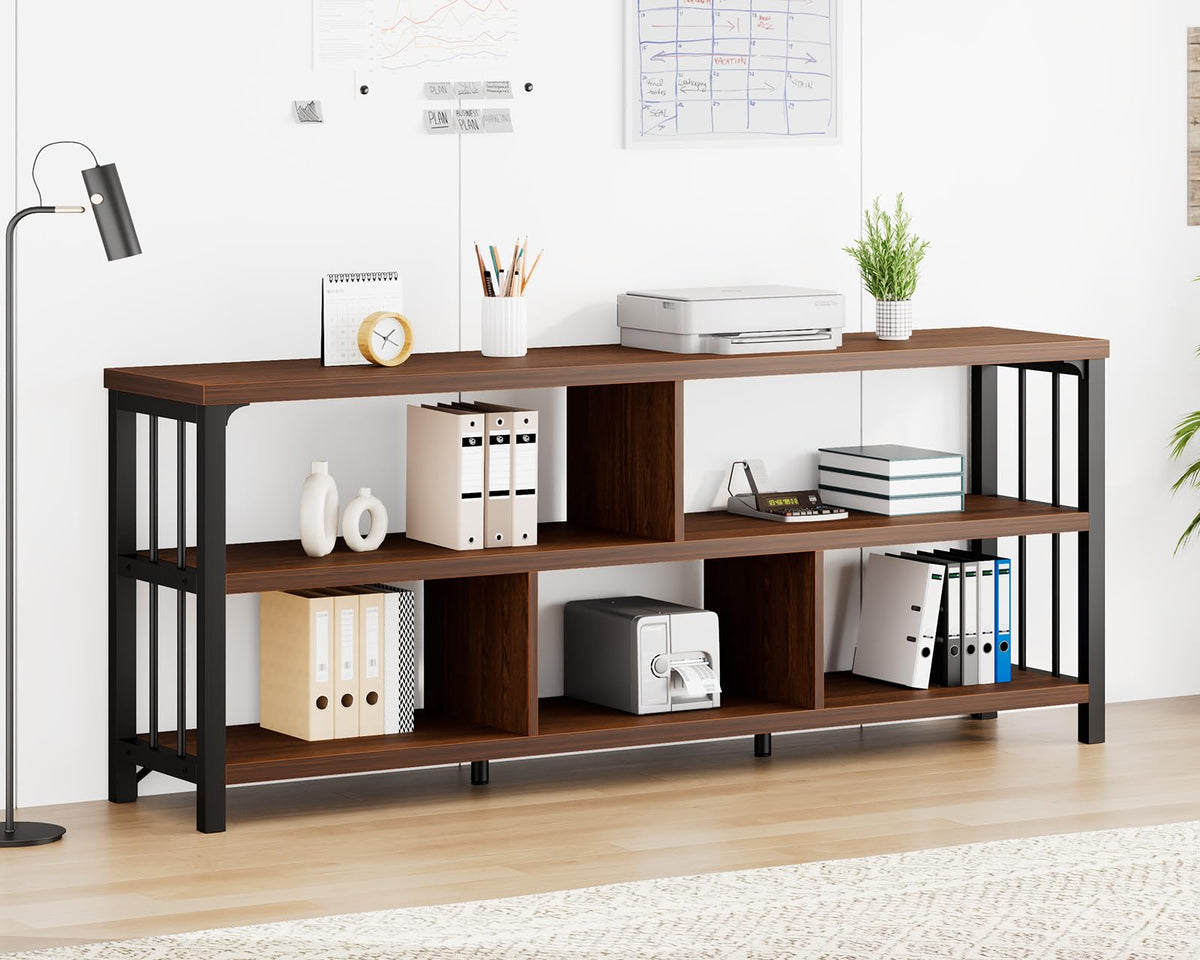 63” Long Low Open Wood Bookshelf E668600