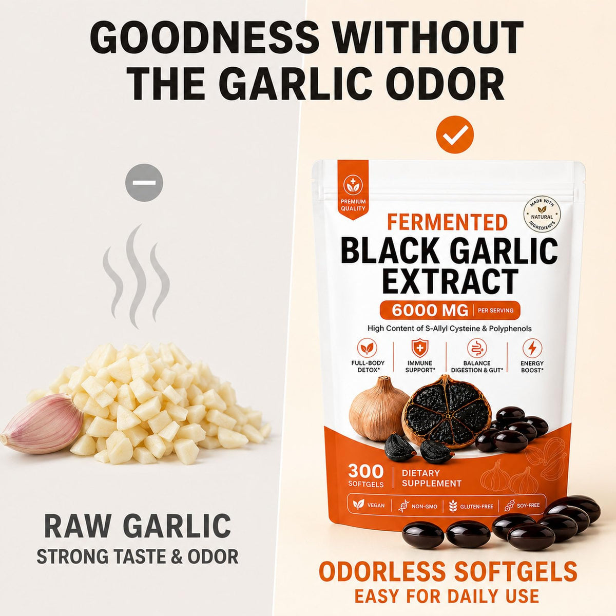 Black Garlic Extract Capsules, 300 Softgels U348977