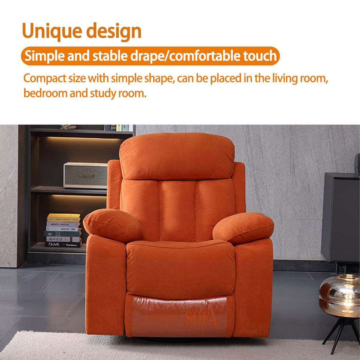 Gray Velvet Swivel Rocking Reclining Sofa W824944