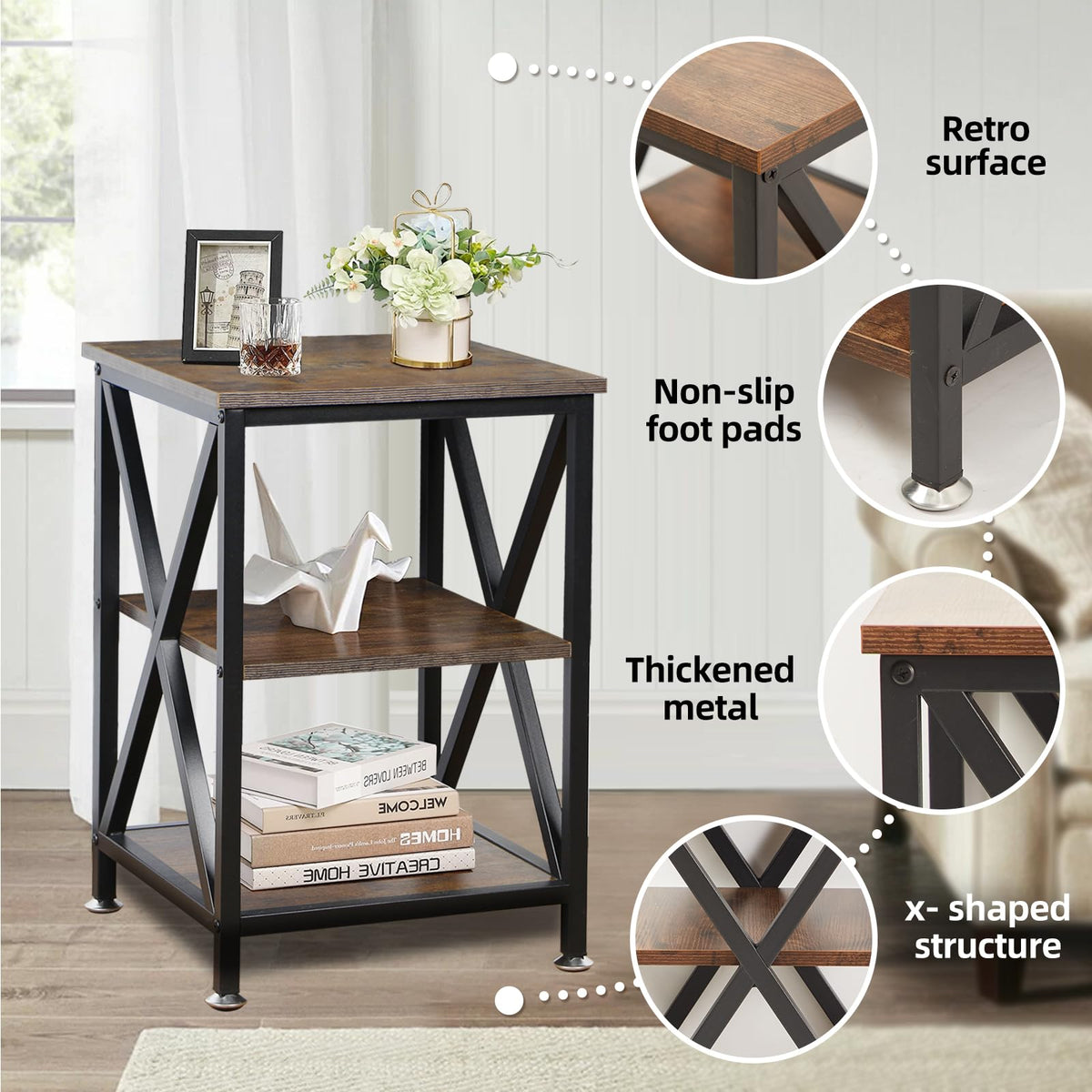 Square End Tables Set of 2 Rustic Brown S594682