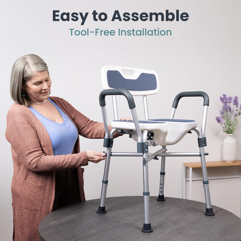 Blue Heavy Duty U-Shape Seat Shower Chair with Padded Armrests and Back Y1400