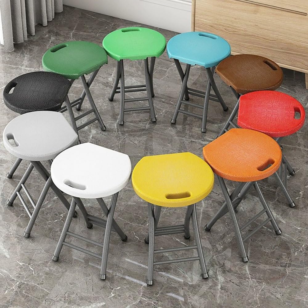 Folding Stool, 18in Portable Collapsible Bar Stool with Handle, Foldable Lightweight Camping Chair Stool for Outdoor Indoor Kitchen Bar, Assembly Free(Black,White Frame) D751