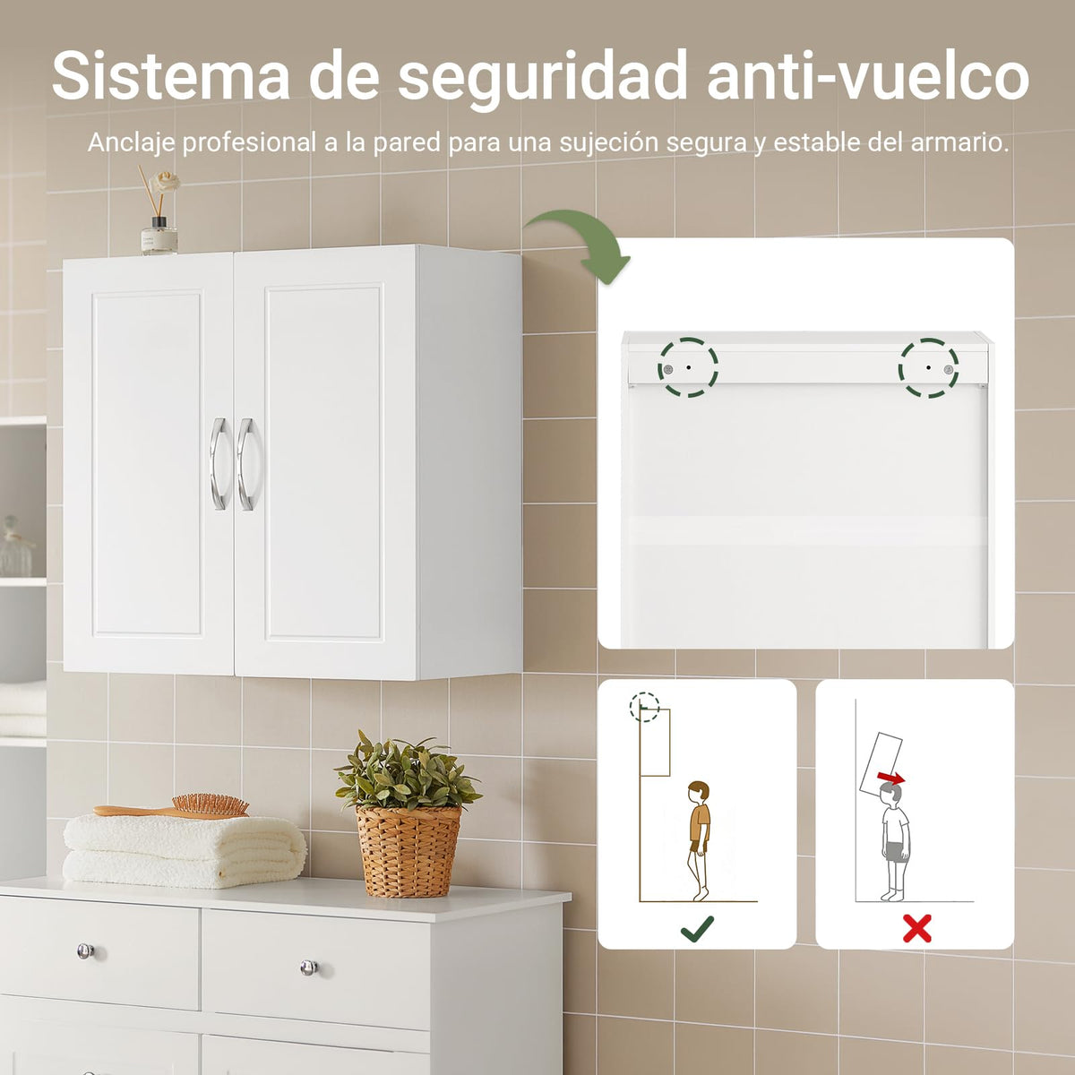 White Wall Storage Cabinet with Adjustable Shelf A2886