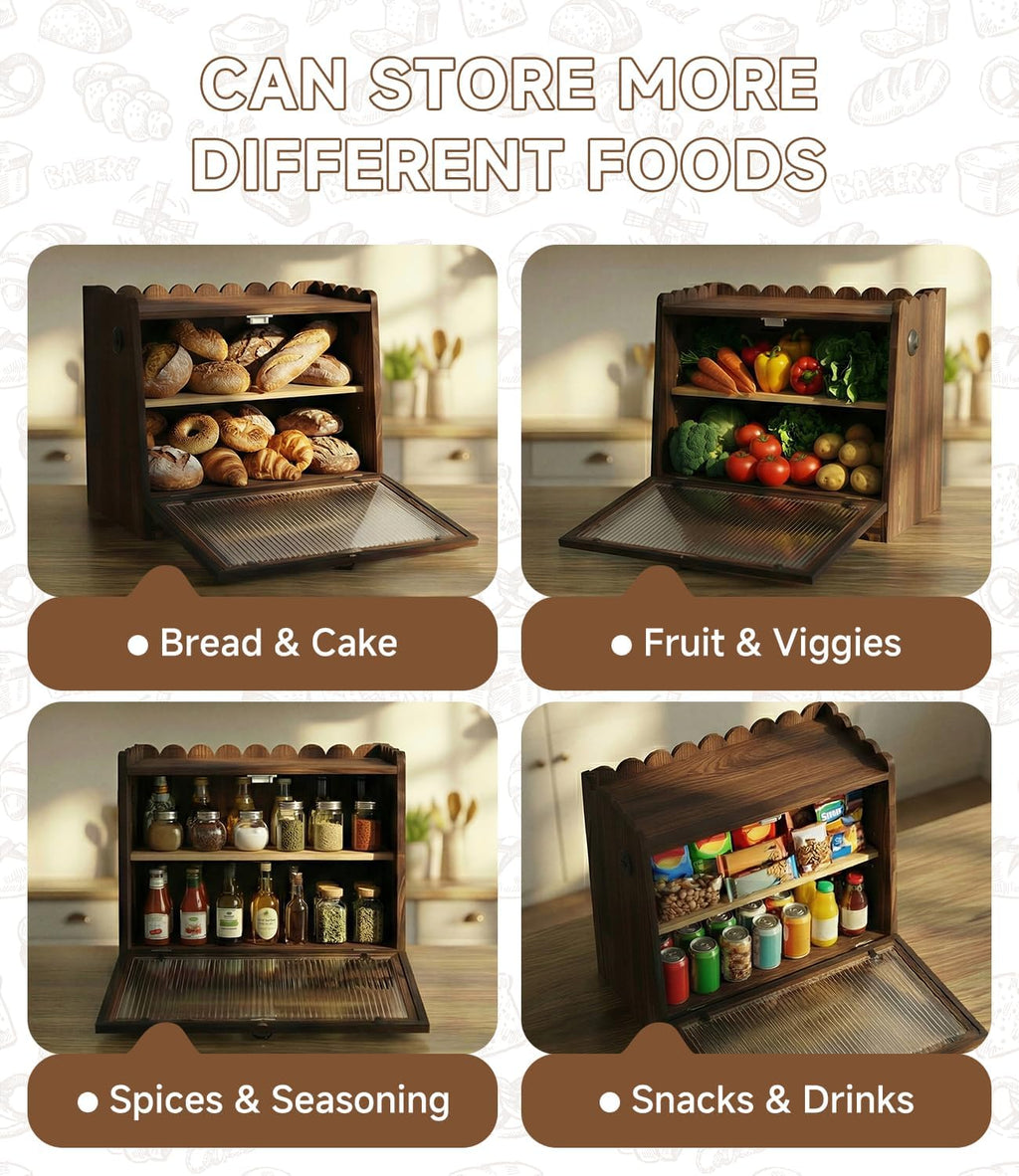Wooden Double Layer Bread Box M728