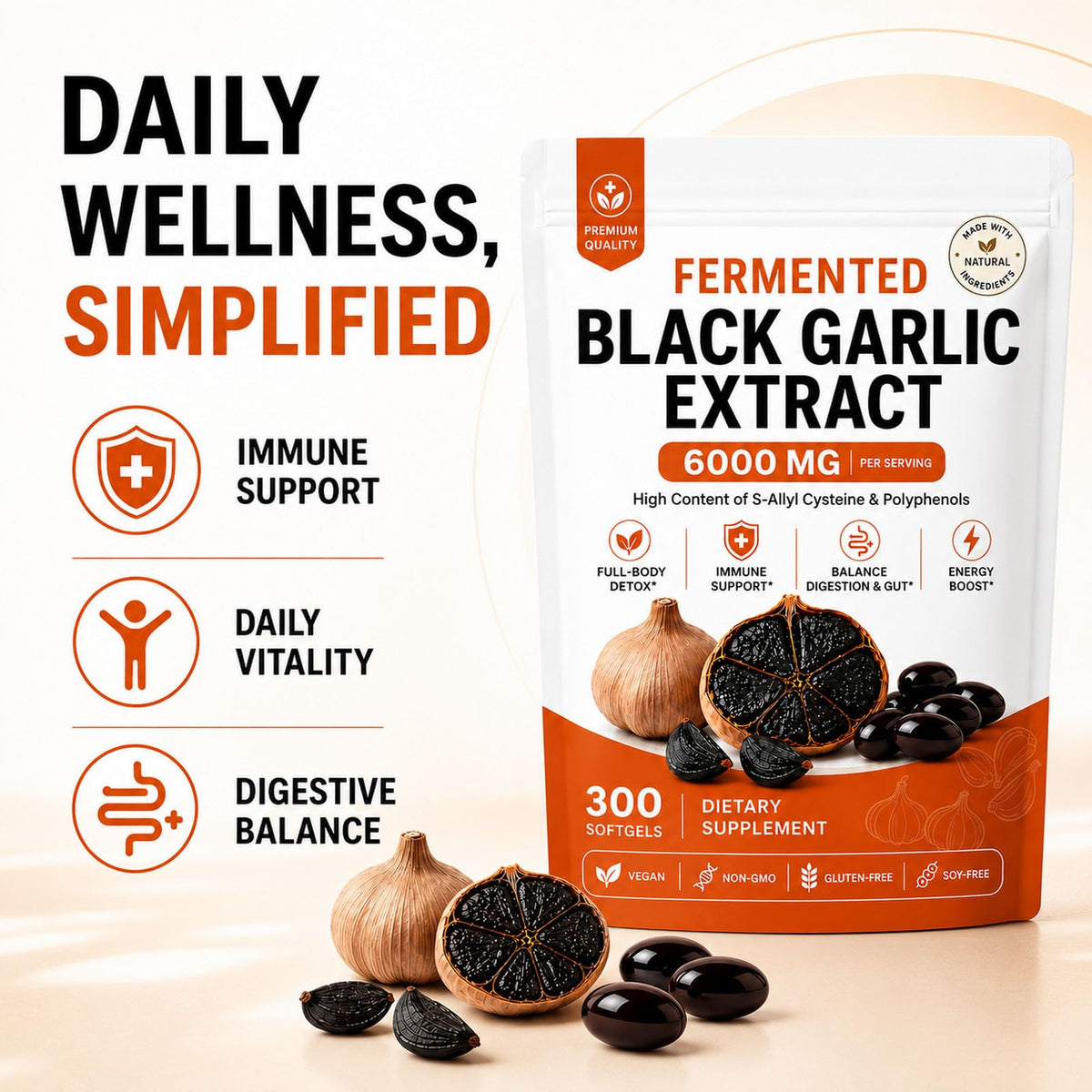 Black Garlic Extract Capsules, 300 Softgels U348977