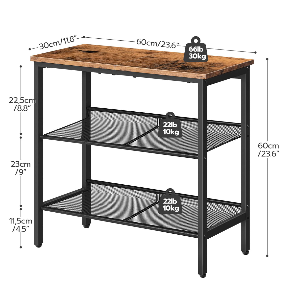 3-Tier Narrow End Table with Adjustable Shelves V831