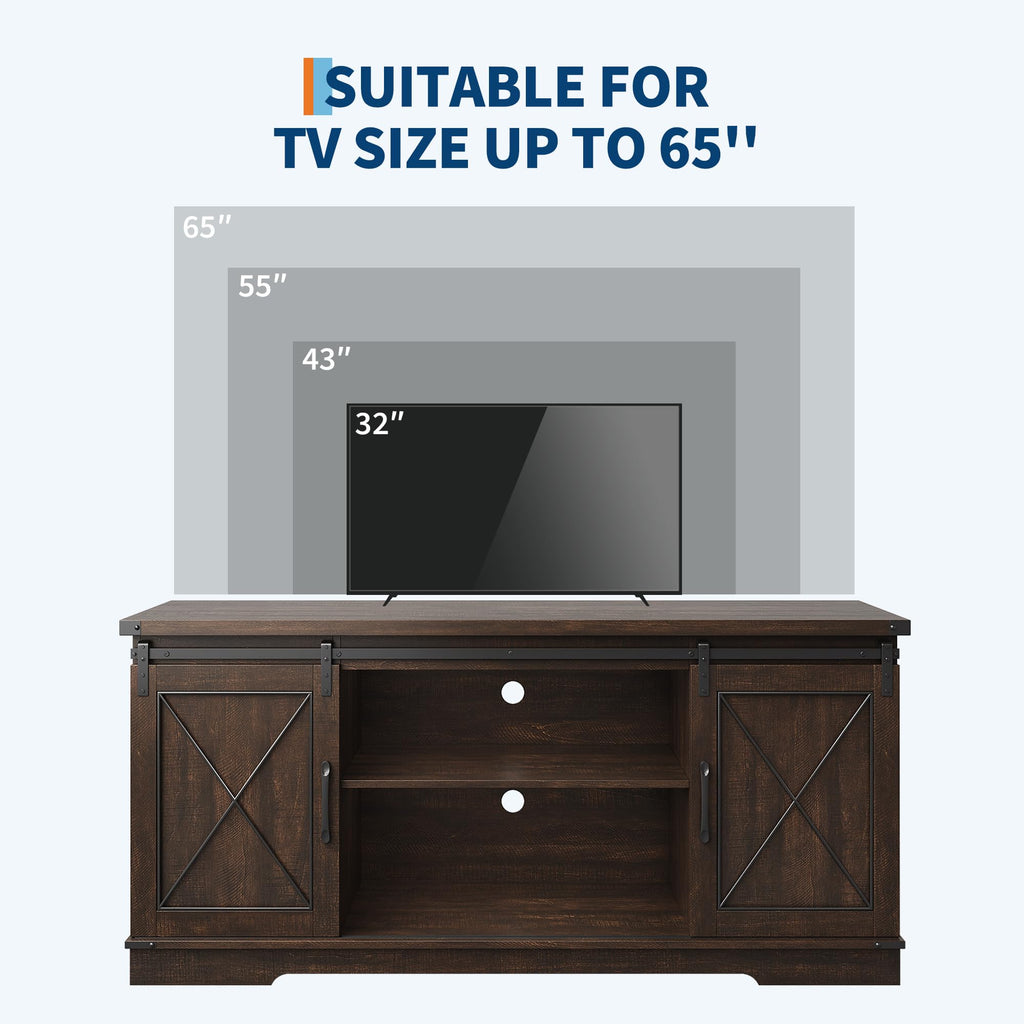 Farmhouse TV Stand with Sliding Barn Doors for 65 Inch TV T844