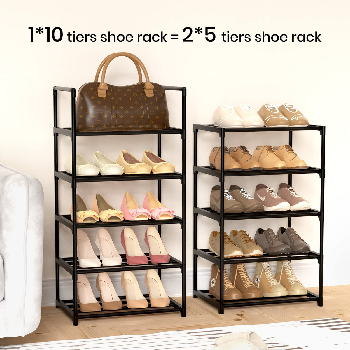 Black 10 Tiers Narrow Shoe Rack X386