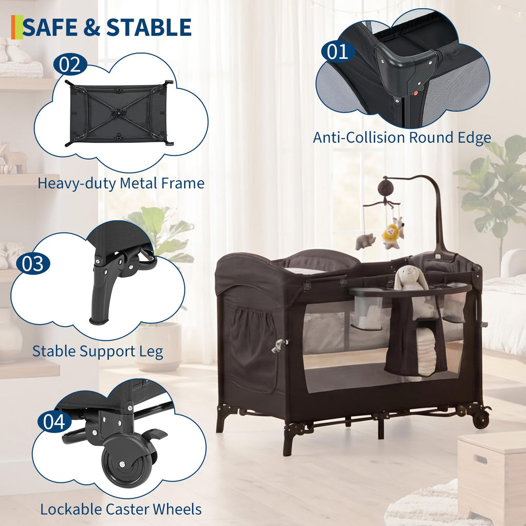 4 in 1 Pack and Play with Bassinet, Changing Table, Playpen and Carry Bag L7558