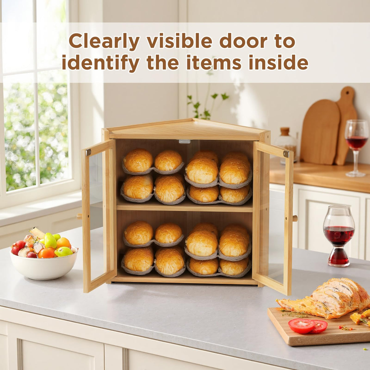 Double Layer Bamboo Bread Box with 2 Doors V9548
