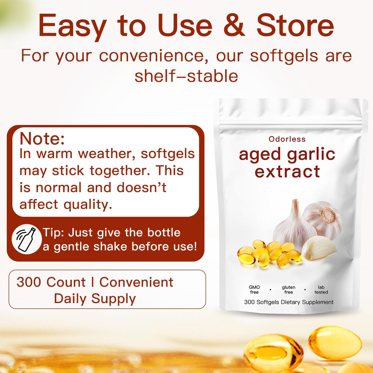 Odorless Organic Garlic Capsules 300 Softgels A691