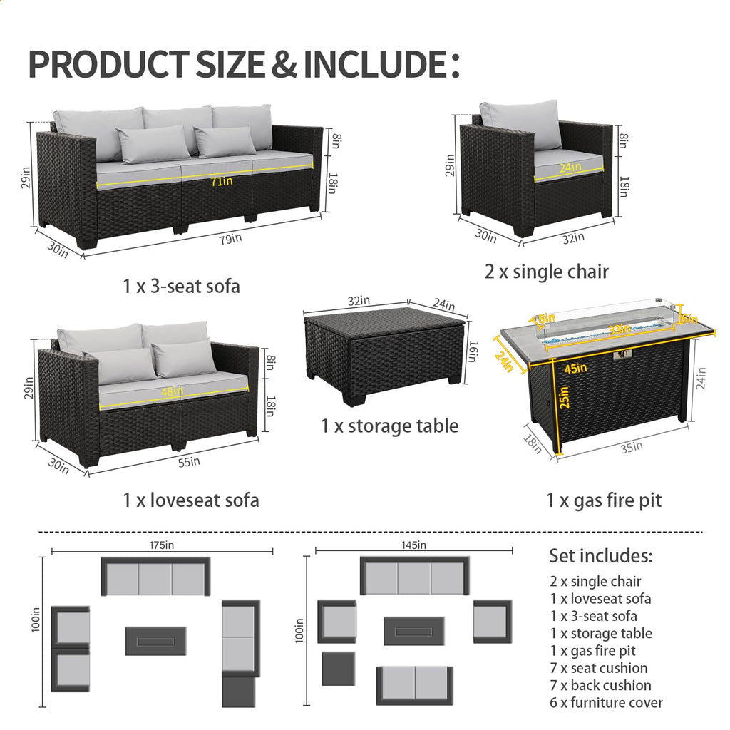 6 Pcs Outdoor Furniture Set with Fire Pit Table and Cushions P860