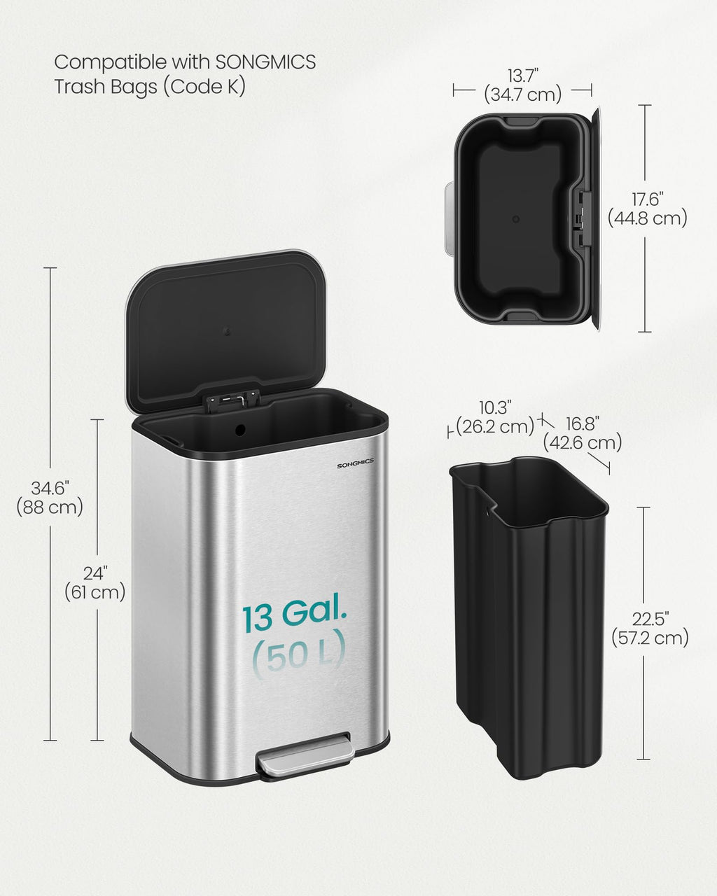 13 Gallon Stainless Steel Soft Close Trash Can U403