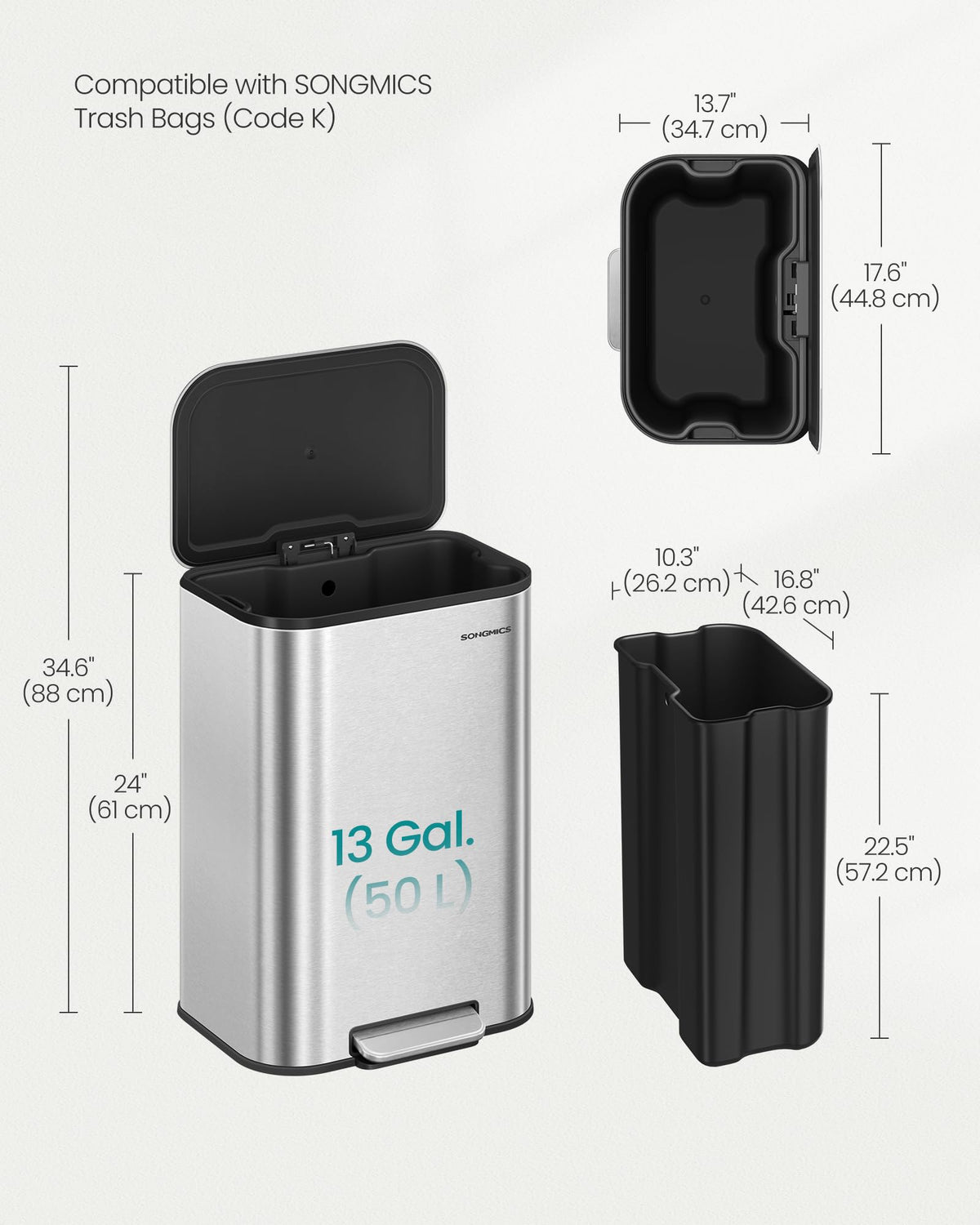 13 Gallon Stainless Steel Soft Close Trash Can U403
