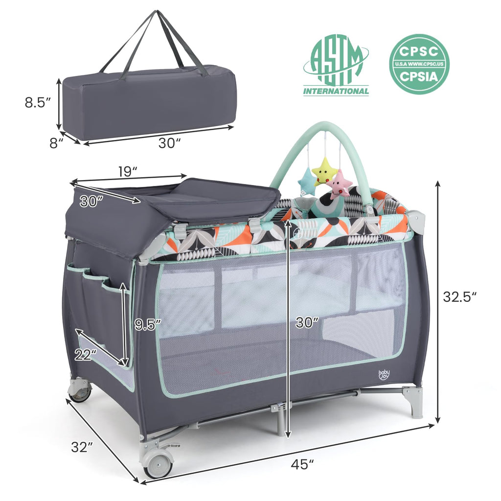 4 in 1 Pack and Play Portable Baby Playard with Bassinet E526