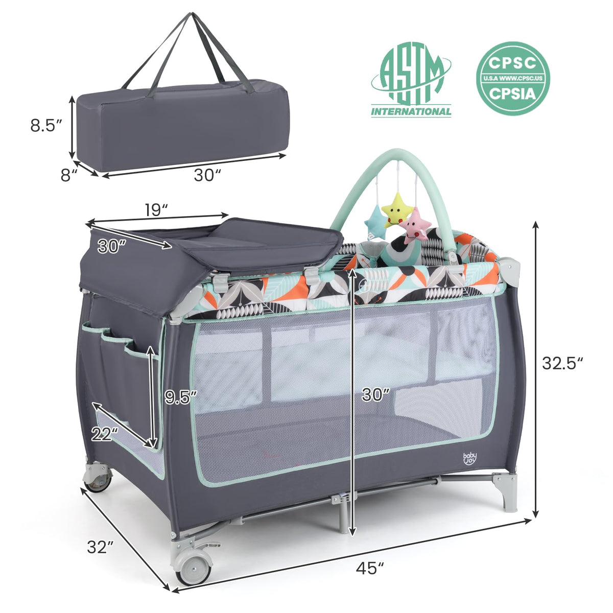 4 in 1 Pack and Play Portable Baby Playard with Bassinet E526