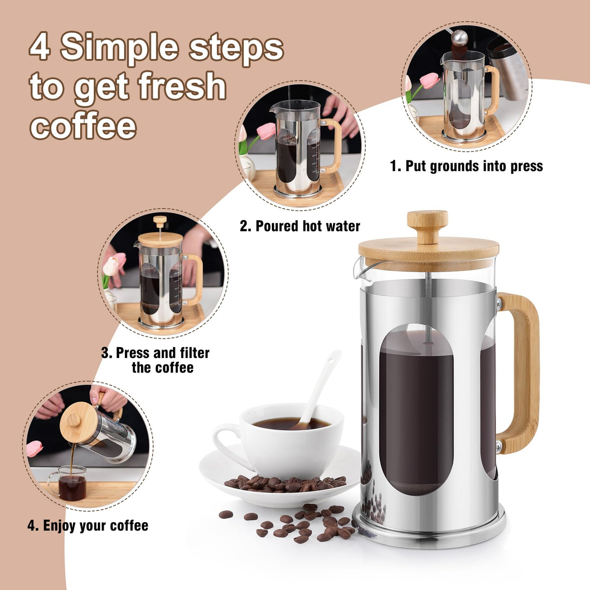 34 oz Borosilicate Glass French Press Coffee Maker V612