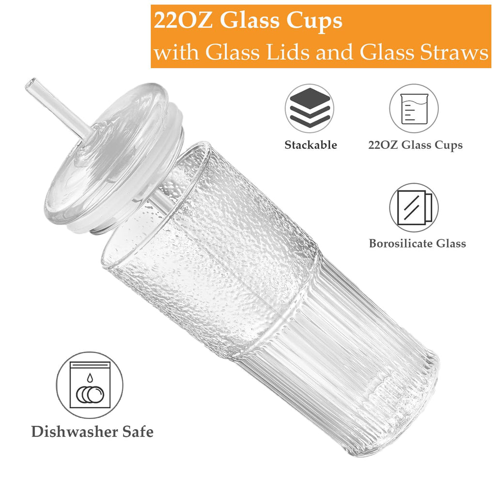 2Pcs 22oz Glass Cups with Lids and Straws A9505
