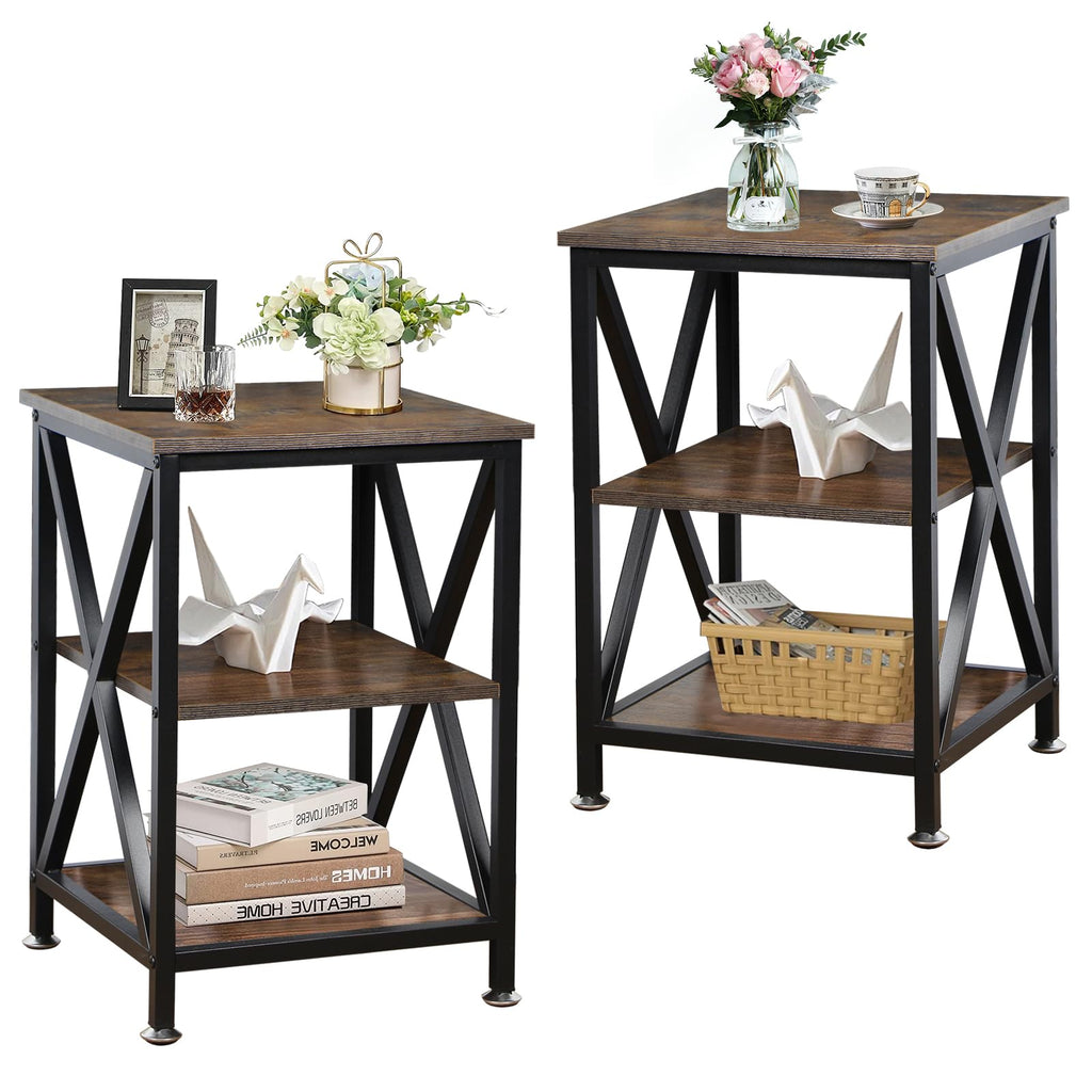 Square End Tables Set of 2 Rustic Brown S594682