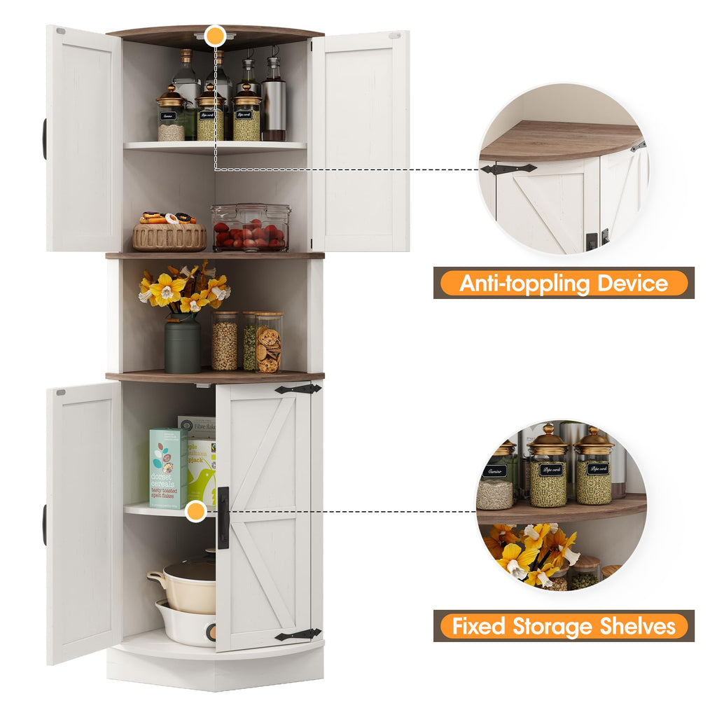 White Tall Corner Storage Cabinet with 4 Doors and 5 Shelves G63643